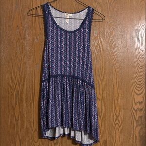 Matilda Jane Navy Floral Sleeveless Tank with Pink Accents Size M